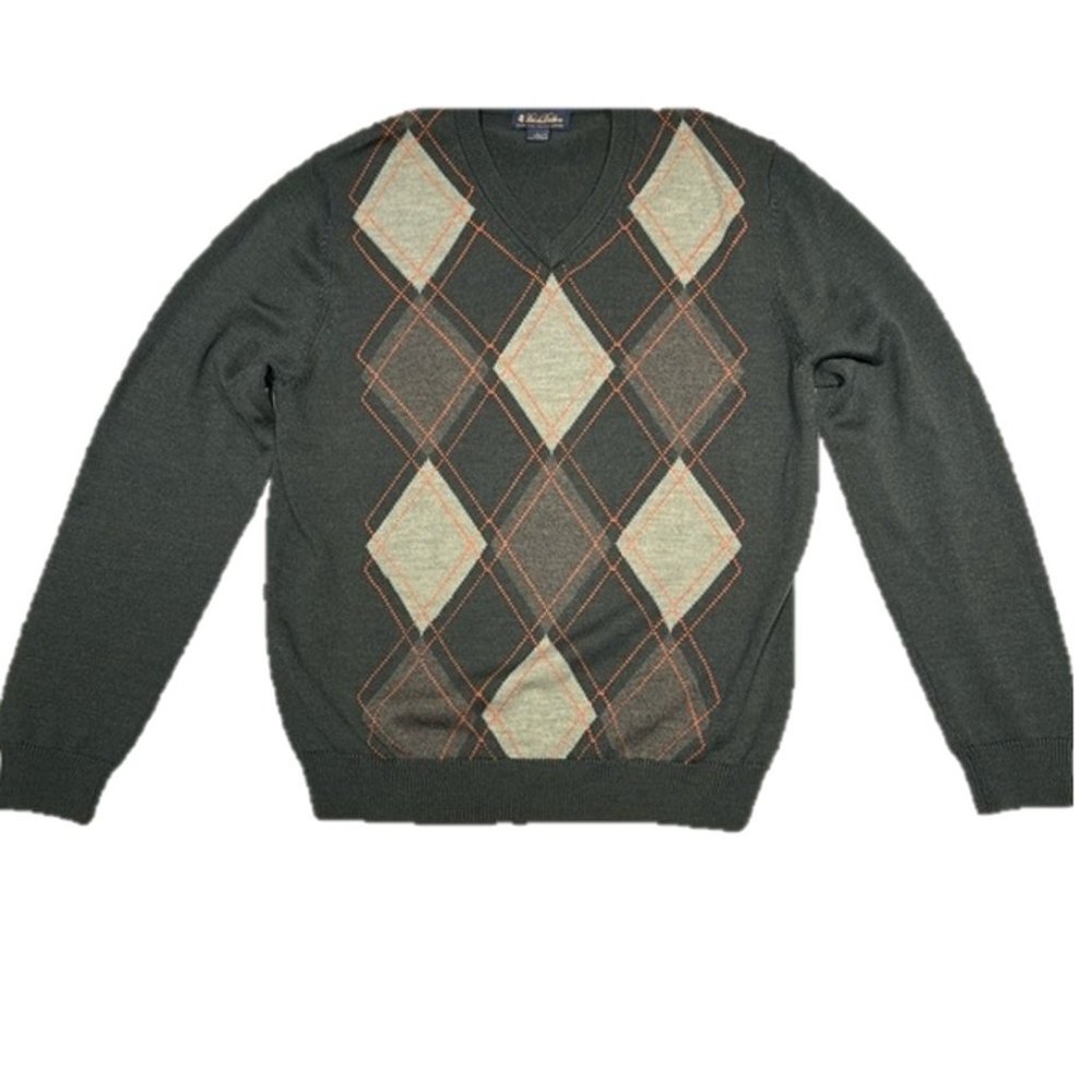 Brooks Brothers Argyle V-Neck Extra Fine Merino V-Neck Sweater